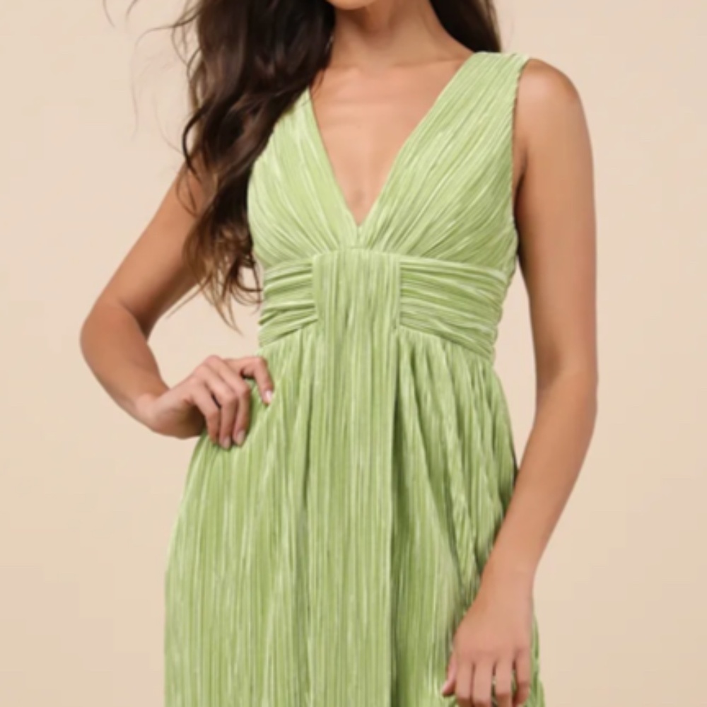 Lulu's Melitta Lime Green Plisse Sash Maxi Dress